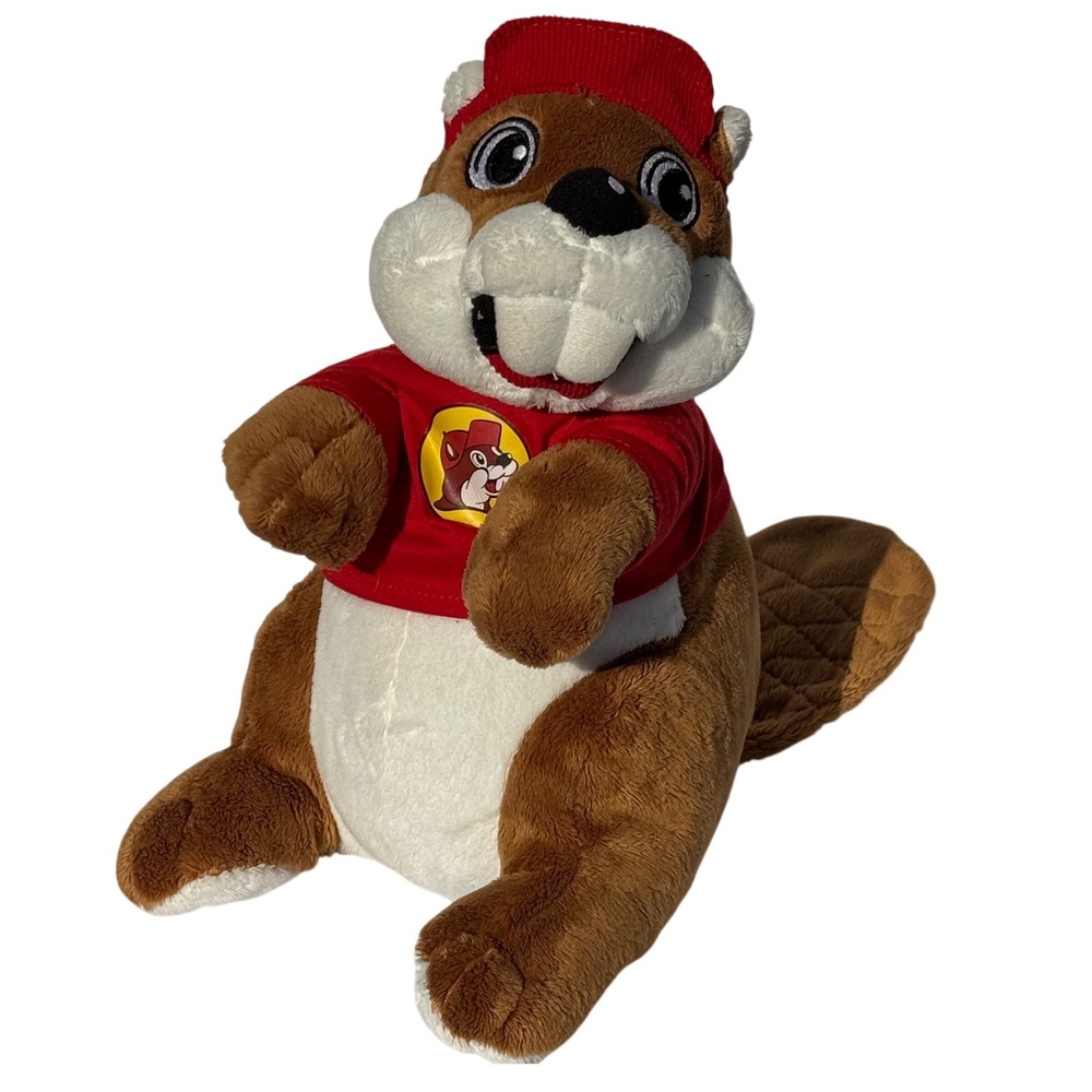 Buc-ee's Jaag Beaver Plush Mascot 12" Stuffed Animal Red Shirt Hat Brown